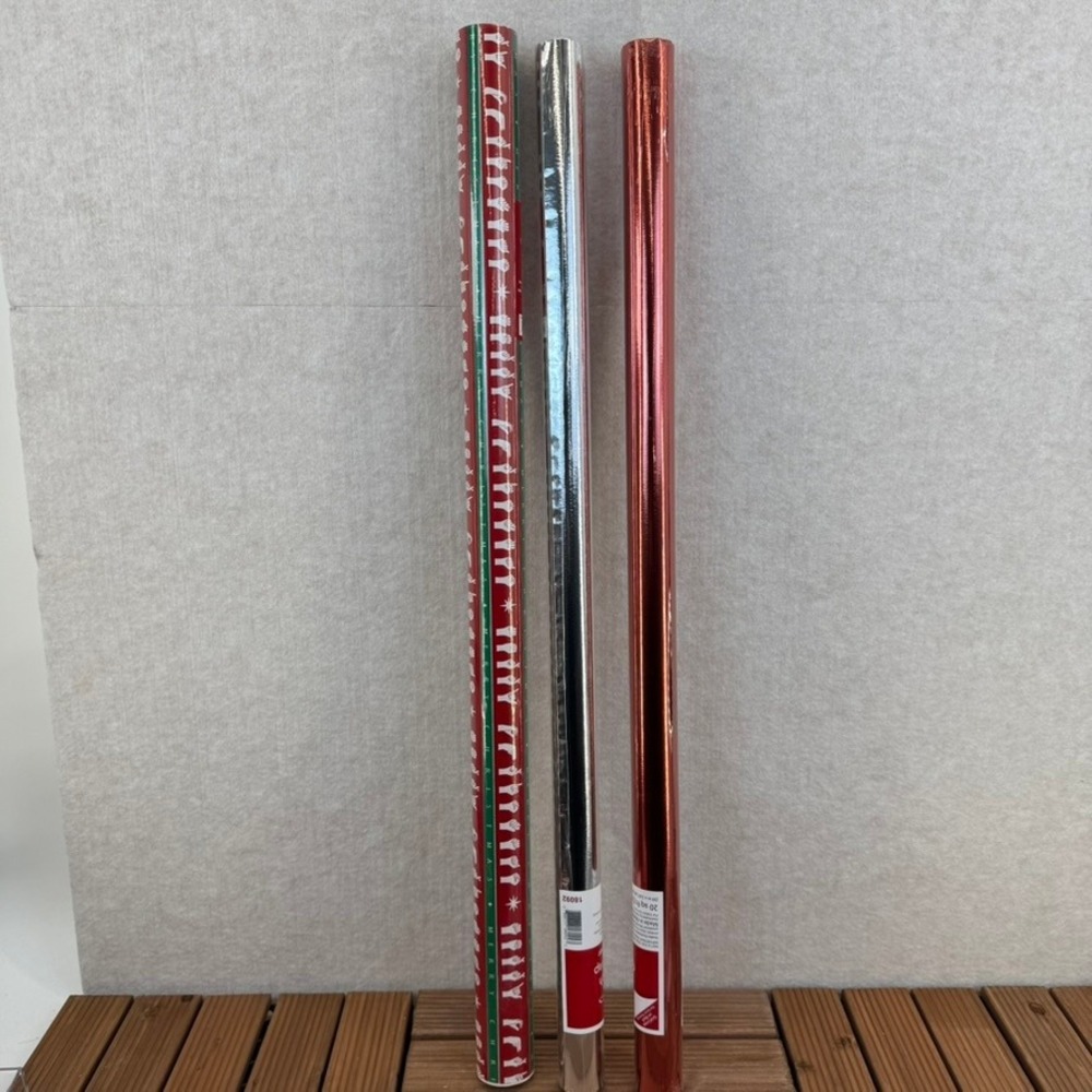 Three Rolls Wrapping Paper Red Silver Red Metallic ASL